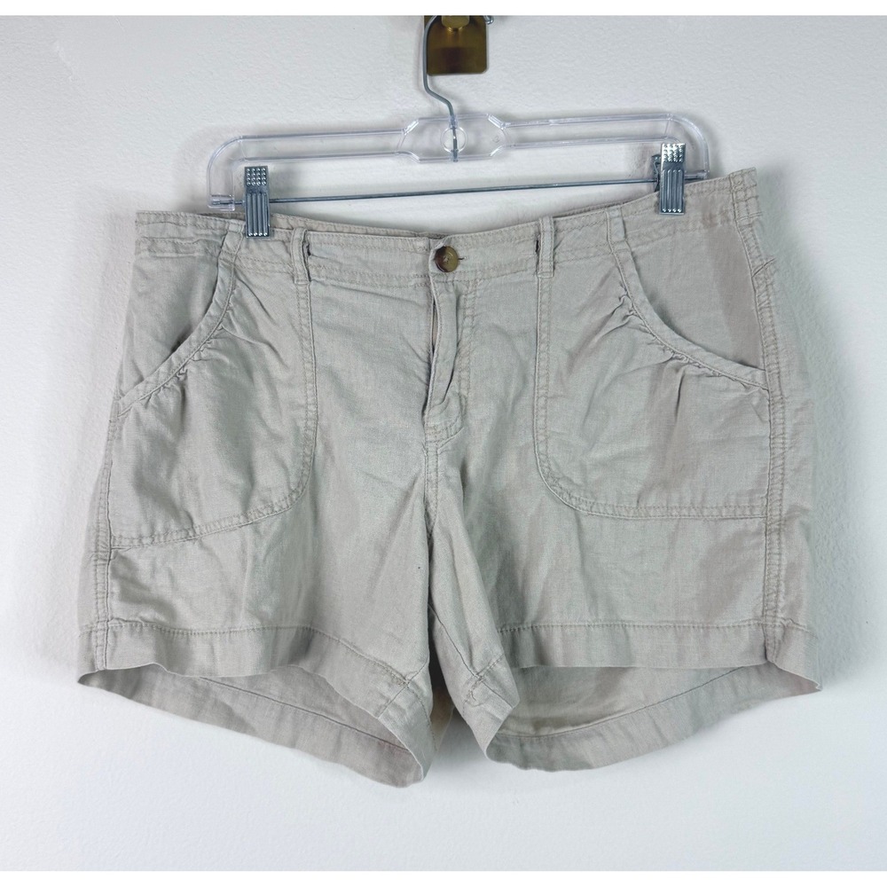 Old Navy Shorts Womens 12 Khaki Tan Linen Blend Utility Casual Mid Rise